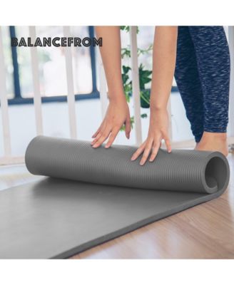 BalanceFrom GoCloud 1" Extra Thick Exercise Yoga Mat with Carrying Strap, Gray