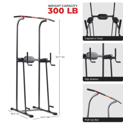 Multi-Function Compact Power Tower, 300 LBs Capacity with Captains Chair, Dip Station, Pull Up Bar, Push Up & Core Workout