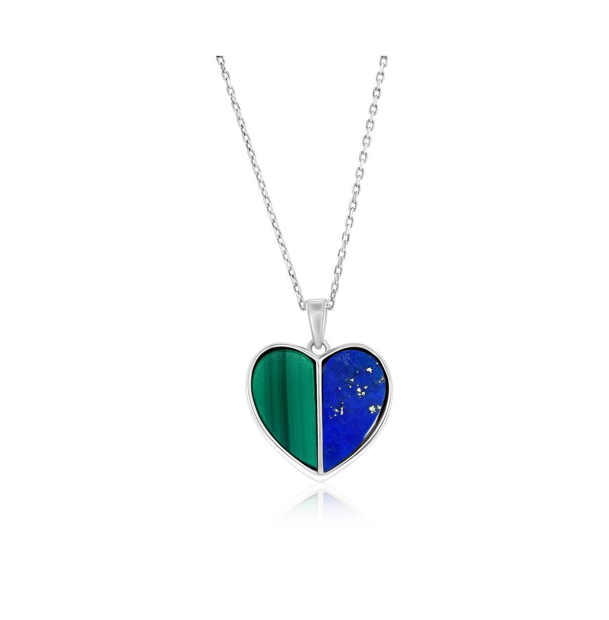 Sterling Silver Half Malachite & Half Lapis Heart Pendant - Lapis  malachite