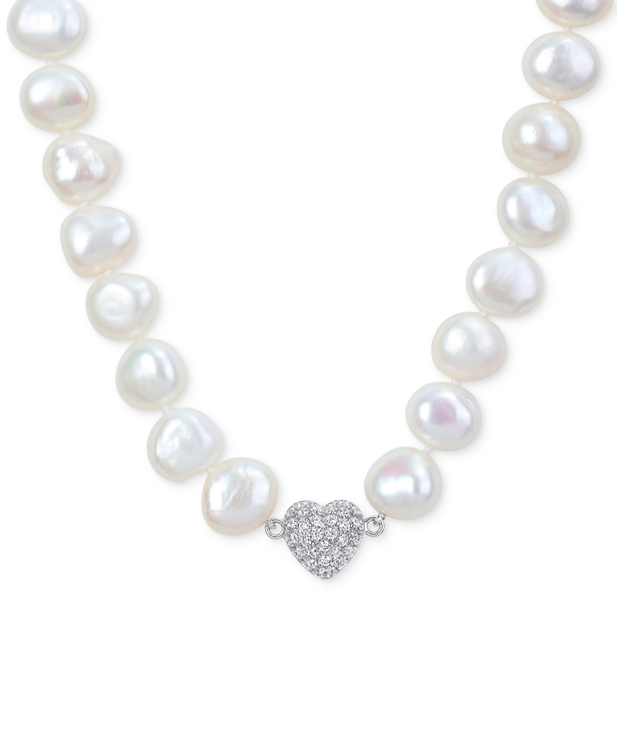 MACY'S CULTURED FRESHWATER PEARL (11-12MM) & CUBIC ZIRCONIA HEART CLASP 18" COLLAR NECKLACE 