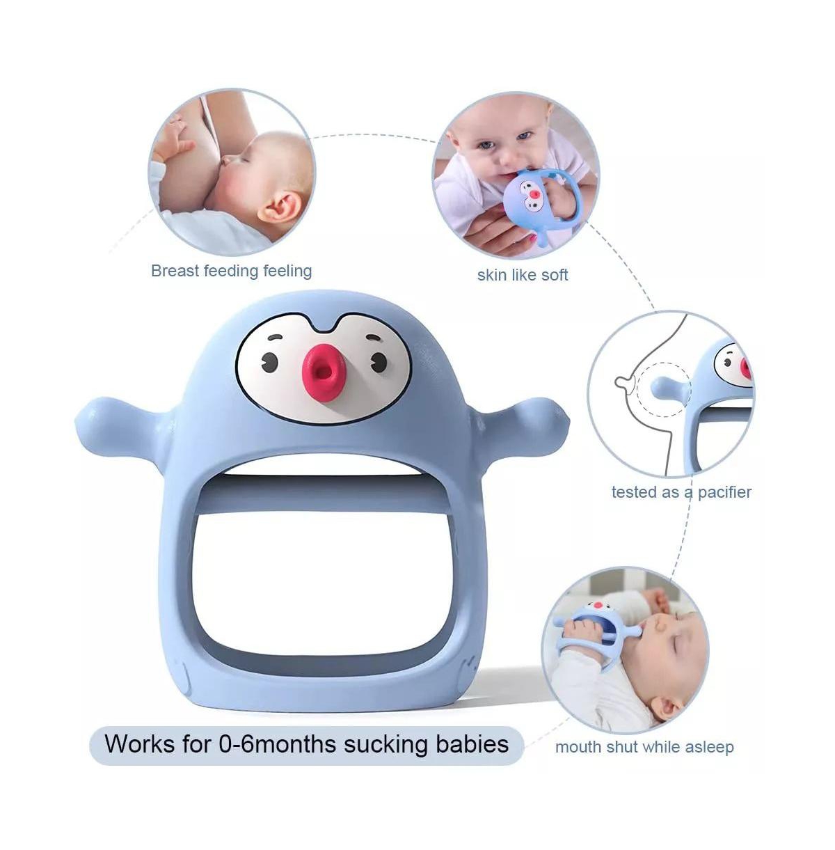 Smily Mia Penguin Baby Teething Toy for Infants 0-6 Months, Soothing Wearable Baby Chew Toy Sucking Needs & Pacifier for Newborns - Light Purple - Blu