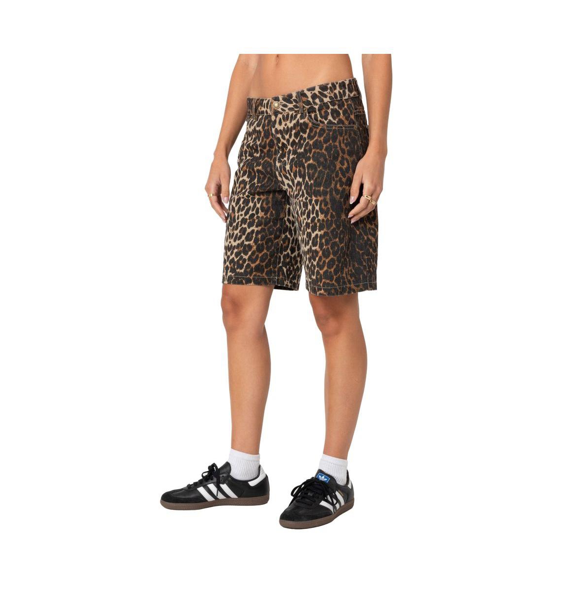Edikted Women'slow rise denim bermuda shorts - Leopard