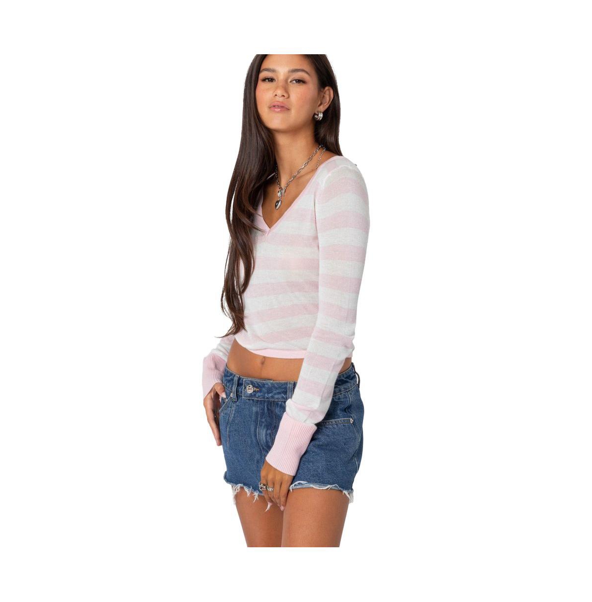 Edikted Women's Candice striped knit top - Light-pink