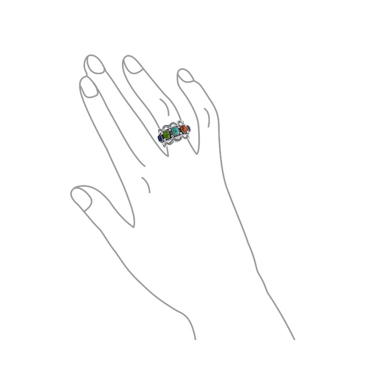 Bling Jewelry Southwest Western Style 5 Rectangle Multi Color Bezel Set Purple Blue Green Orange Statement Wide Band Ring For Women Oxidized .925 Ster