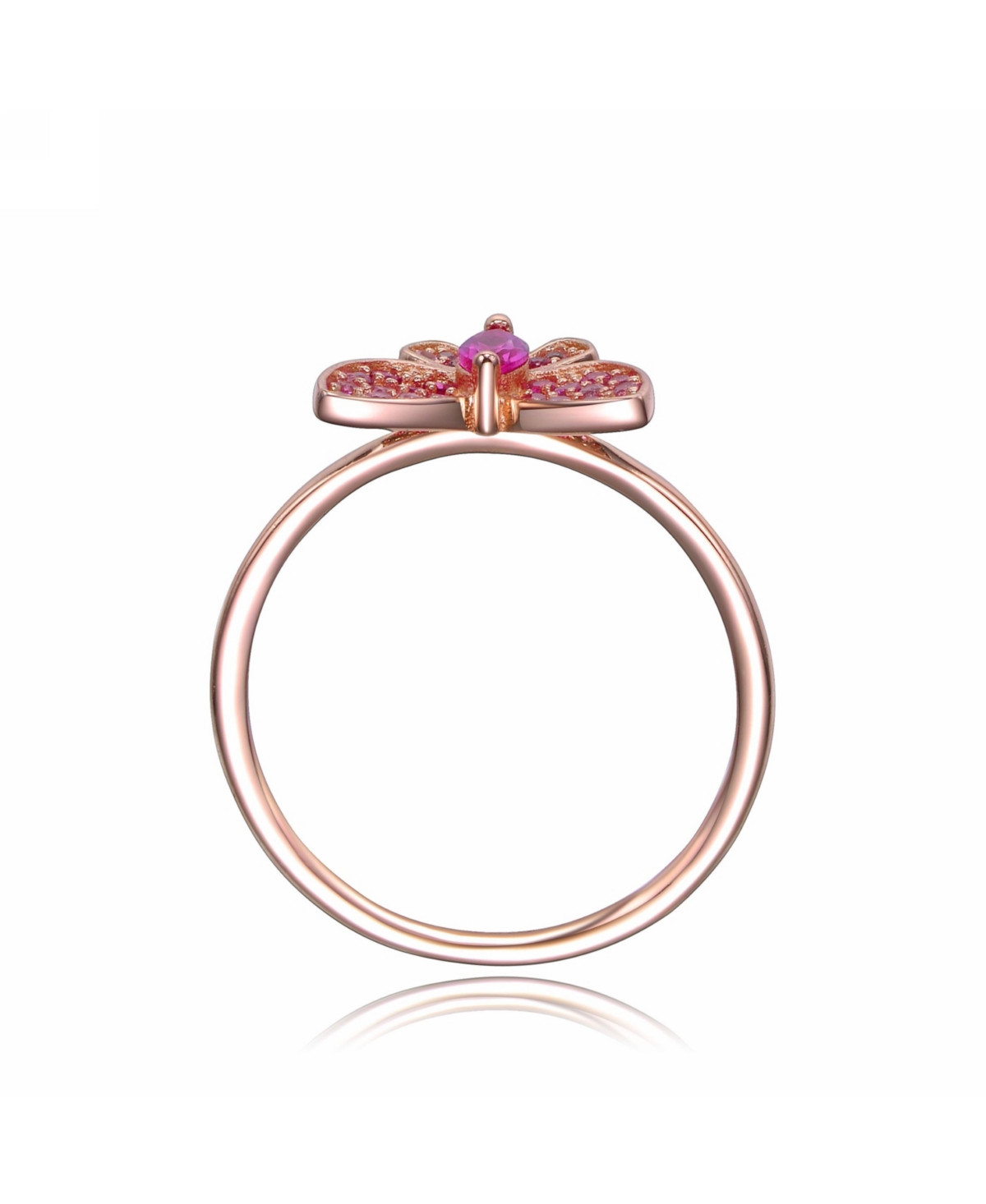 GigiGirl Sterling Silver with 18K Rose Gold Plated Red Cubic Zirconia Small Butterfly Ring