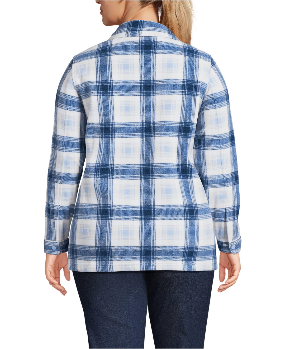 Lands' End Plus Size Anyweather Fleece Shirt Jacket -cornflower plaid
