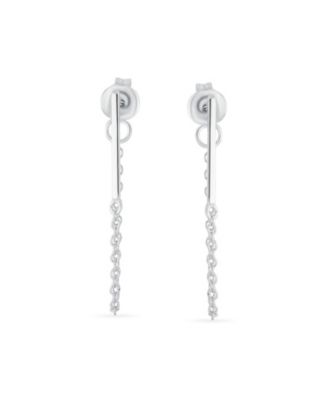 Minimalist Modern Geometric Bar Dangle Chain Cartilage Ear Stud Earrings .925 Sterling Silver