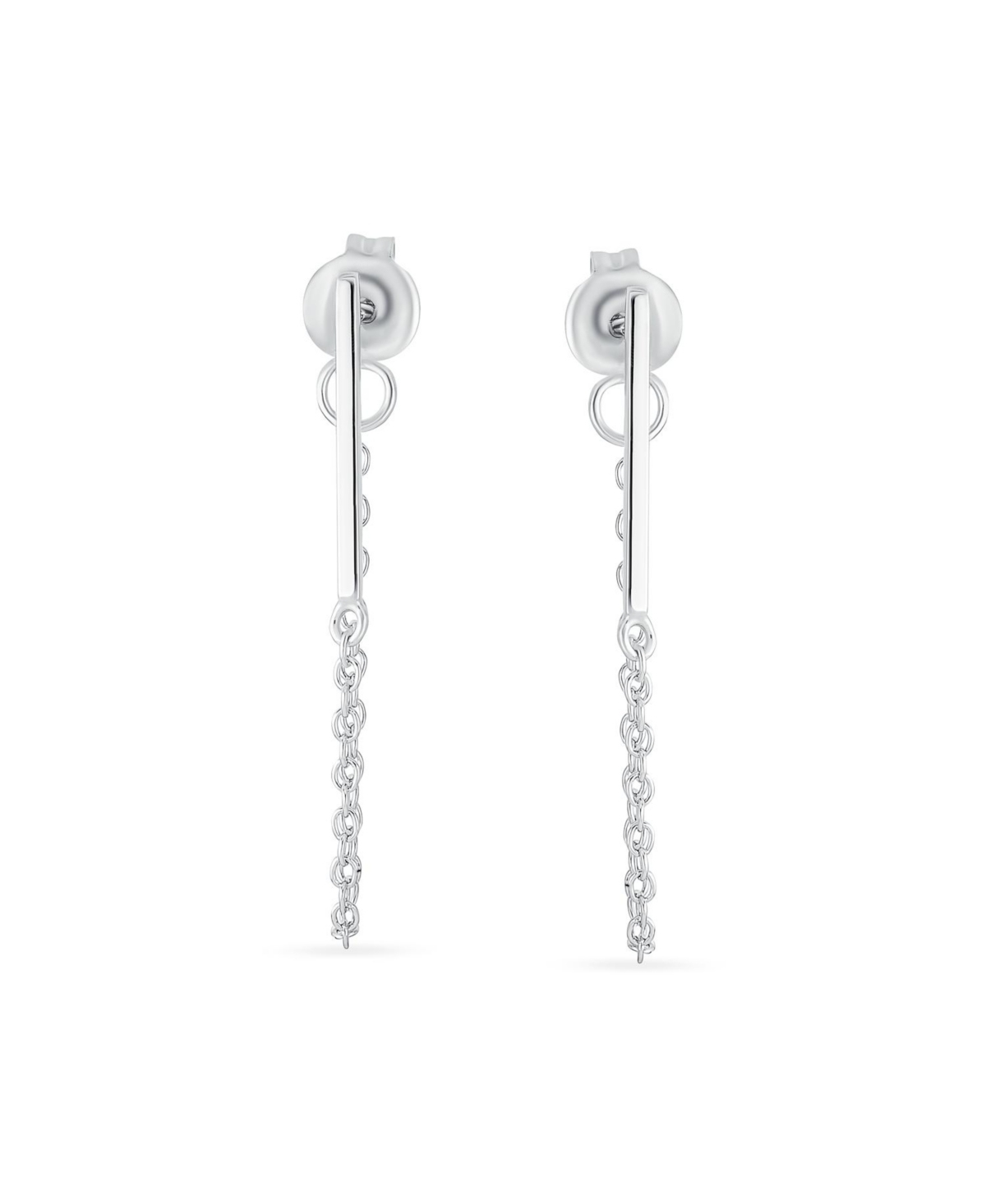 Bling Jewelry Minimalist Modern Geometric Bar Dangle Chain Cartilage Ear Stud Earrings For Women For .925 Sterling- Silver