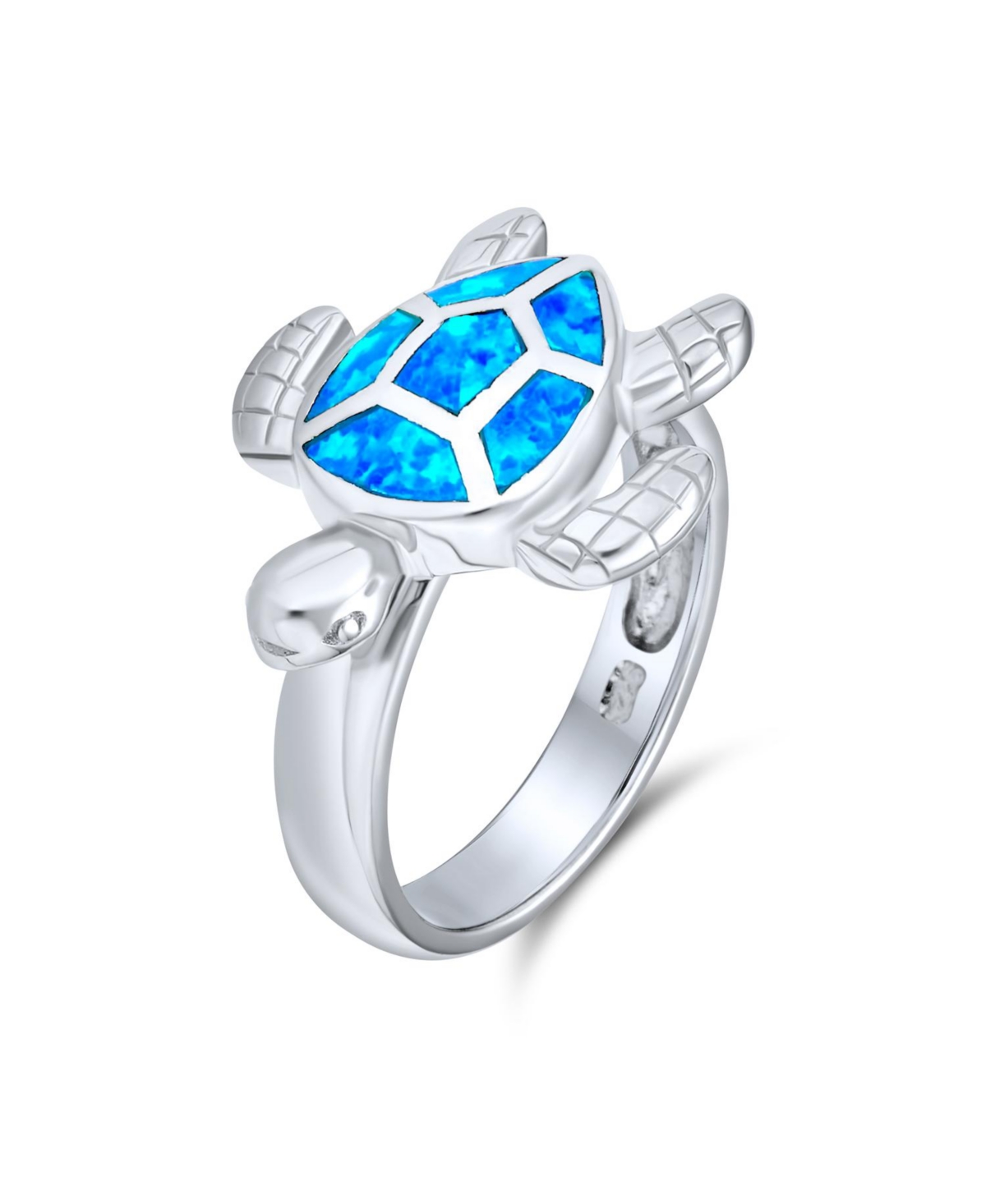 Bling Jewelry Nautical Tropical Beach Vacation Sea Mom Mother Children Tortoise FamilyCreated Opal Inlay Turtle Ring For Women .925 Sterling Sil