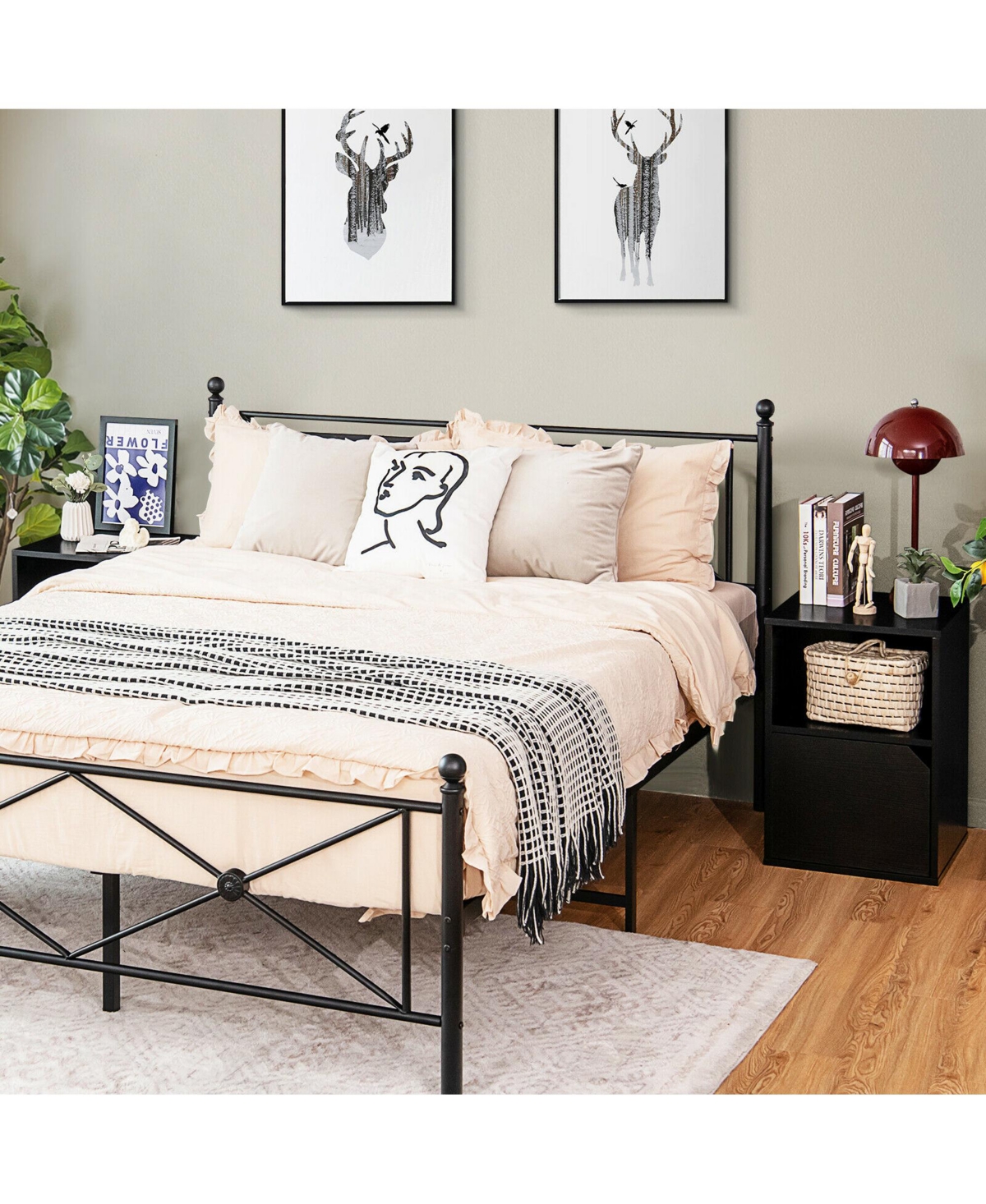 Gymax Set of 2 Nightstands Side End Table Storage Cabinet Shelf Living Room White