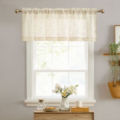Linda Faux Linen Textured Semi Sheer Privacy Light Filtering Transparent Thick Half Short Rod Pocket Curtain Valance Topper Small Windows