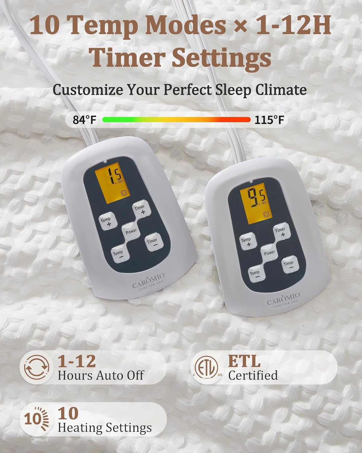 Caromio King Size Waffle Sherpa Electric Heated Blanket with Dual Control, 100" x 90"