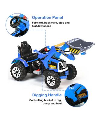 12V Battery Powered Kids Ride On Excavator Truck w/ Front Loader Digger