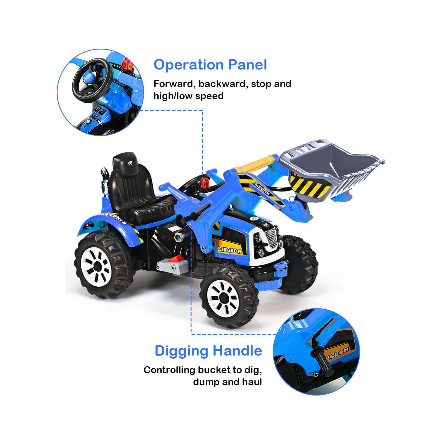 Детская игрушка Costway Excavator Truck with Front Loader, Battery Powered Ride-On, 66 lb. Capacity, Ages 3-10, цвет: Синий — фото 5