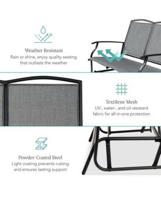 2-Person Outdoor Swing Glider, Steel Patio Loveseat, Bench Rocker w/ Armrests