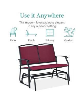 2-Person Outdoor Swing Glider, Steel Patio Loveseat, Bench Rocker with Armrests