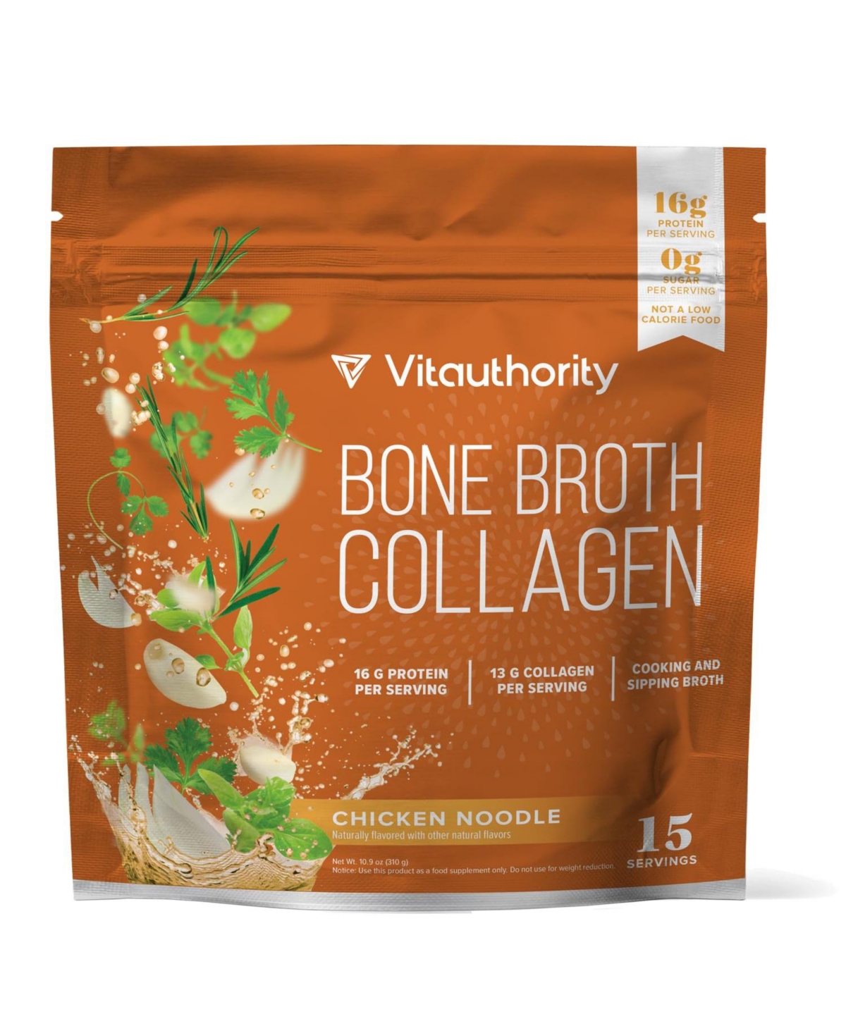 Chicken Noodle Bone Broth Collagen, Packed with Protein & Collagen (Types I, Ii, Iii) for Skin, Hair, Nails, Joints, & Gut, Vitauthority,