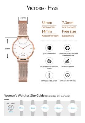 Women's Casual Watch 34mm White Round Dial Stainless Steel Victoria Hyde