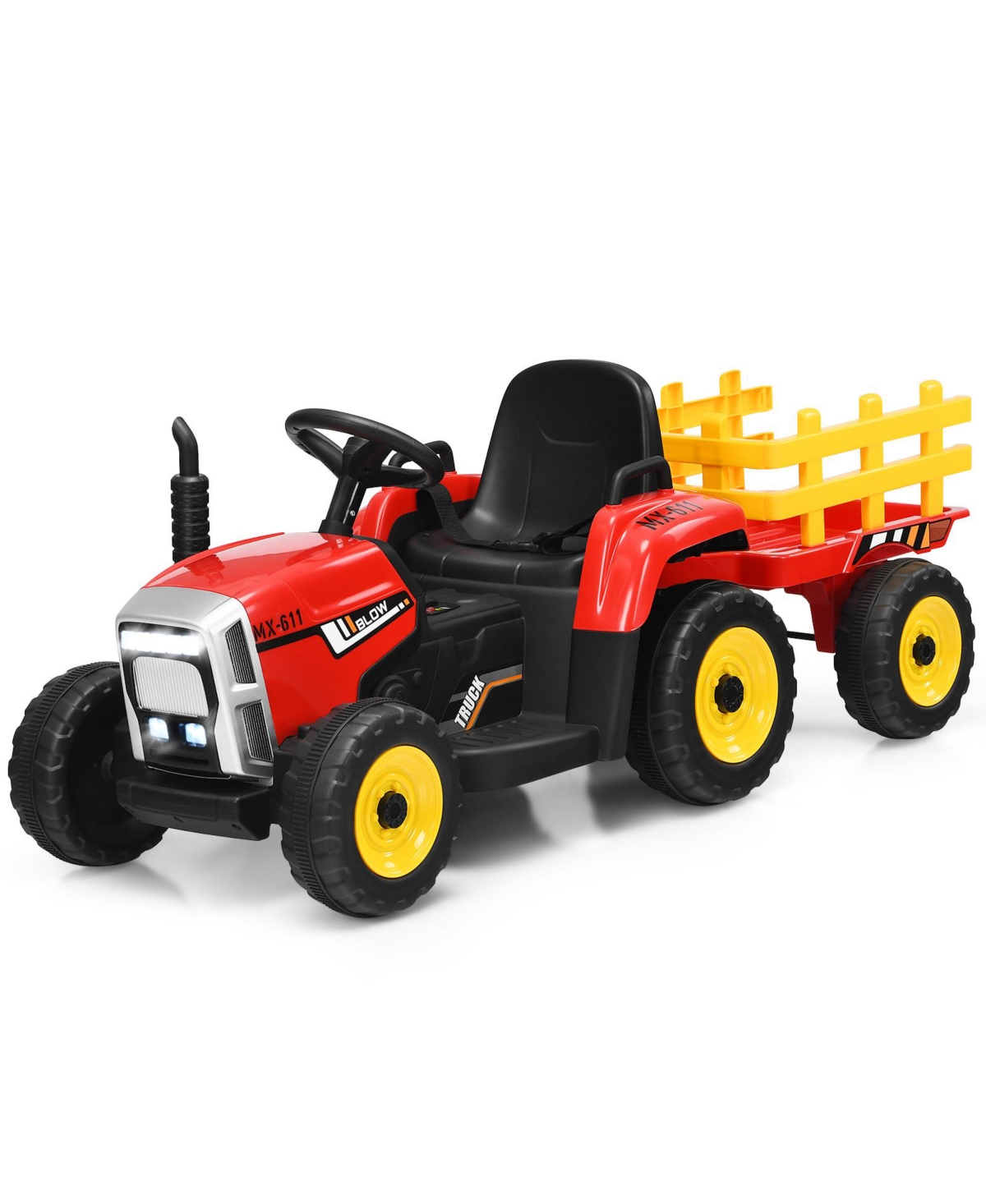 Costway 12V Kids Ride On Tractor with Trailer Ground Loader w/ Rc & Lights