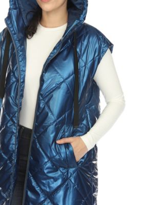 Women's Metallic Long Puffer Vest Jacket