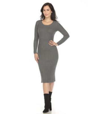 Women's Long Sleeve Rib Midi Sweater Dress