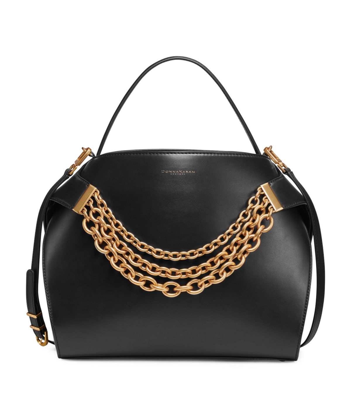 Donna Karan Plandome Chain Top Handle Leather Satchel -gold