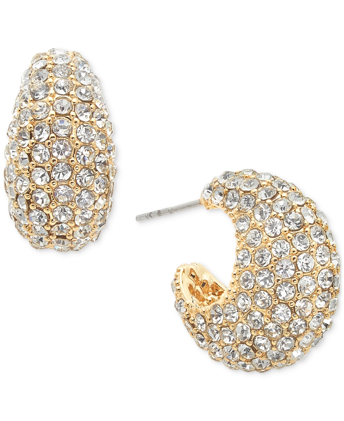 Gold-Tone Small Pave C-Hoop Earrings, 0.85", Created for Macy's - Gold