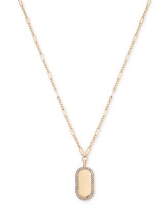 On 34th - Pav&eacute;-Framed Oval Tag Pendant Necklace, 36" + 2" extender