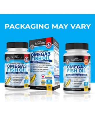 Triple Strength Omega 3 Fish Oil Supplement - 2250mg EPA DHA Omega 3 Fatty Acids From Wild Caught Fish, Supports Joint, Eyes, Brain Health - Burpless Lemon Flavor, Gluten Free, 180 Omega3 Softgels