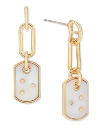 On 34th - Gold-Tone Link & Pav&eacute;-Accented Stone Dog Tag Drop Earrings