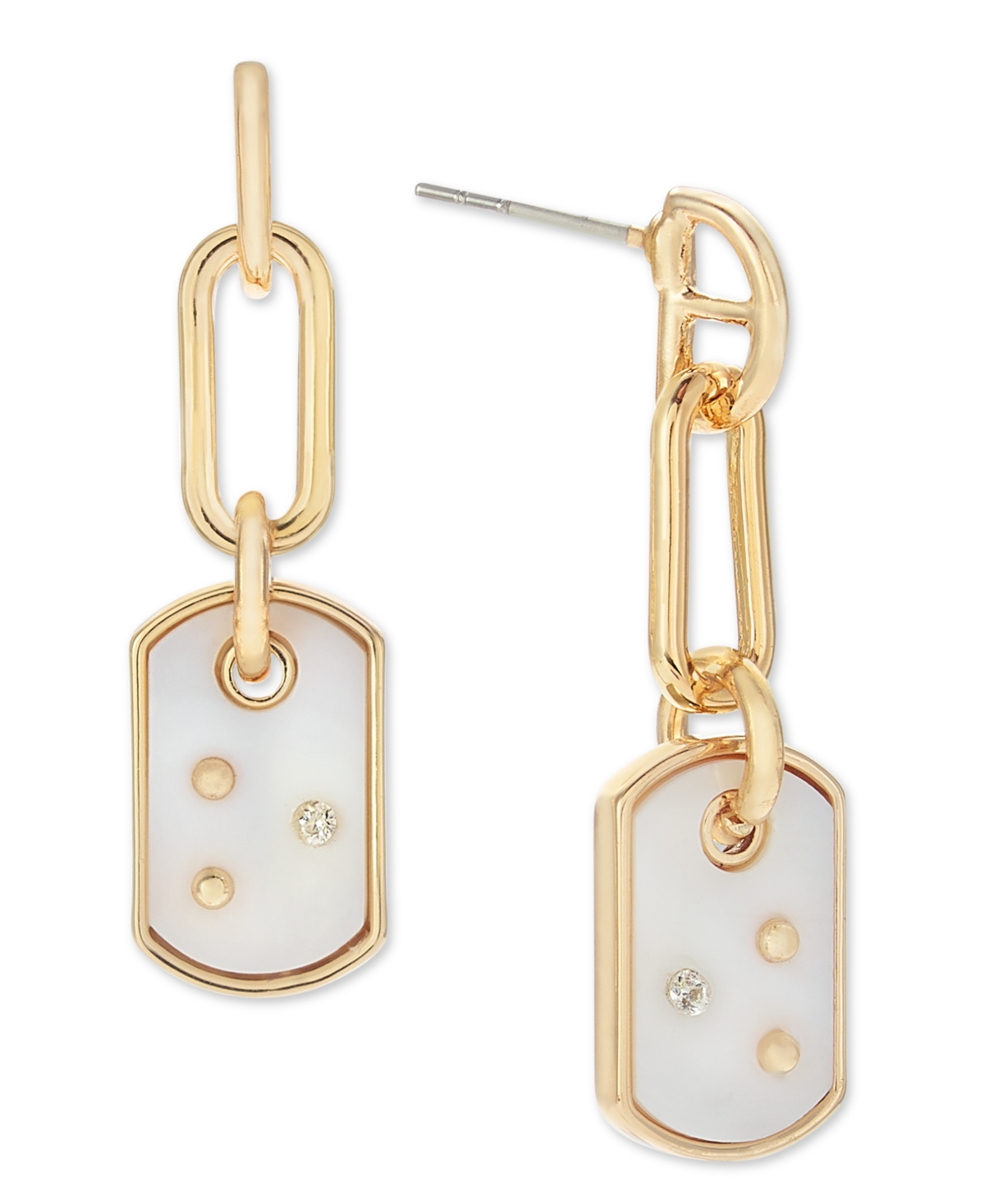 Gold-Tone Link & Pave-Accented Stone Dog Tag Drop Earrings, Created for Macy's - Gold