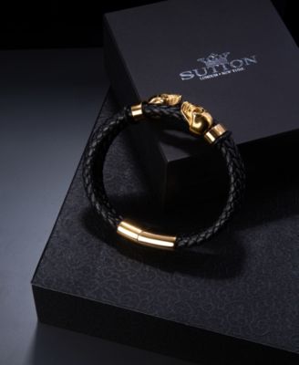 Gold Reaper Leather Stainless Steel Bracelet