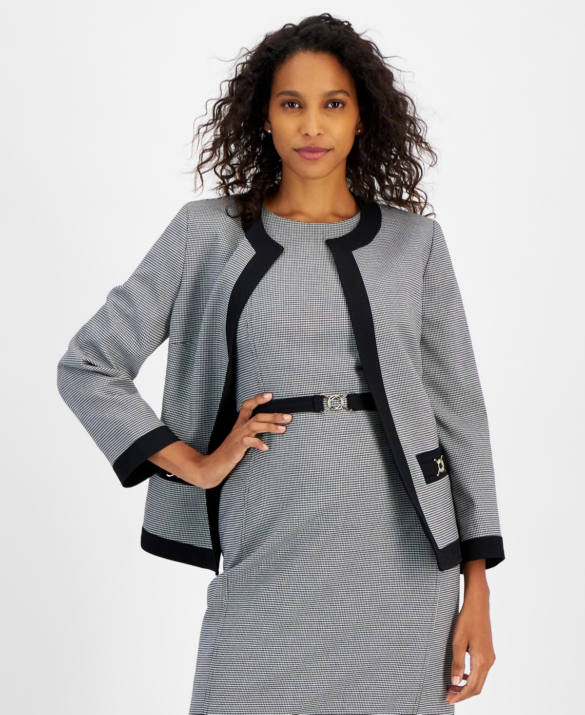 Kasper Women's Printed Open-front Blazer In Black,white