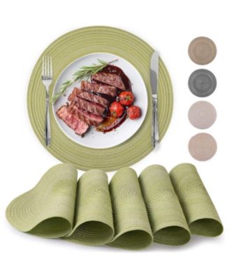 Braided Round Place Mats & Anti-Skid Placemat for Dining - Set of 6