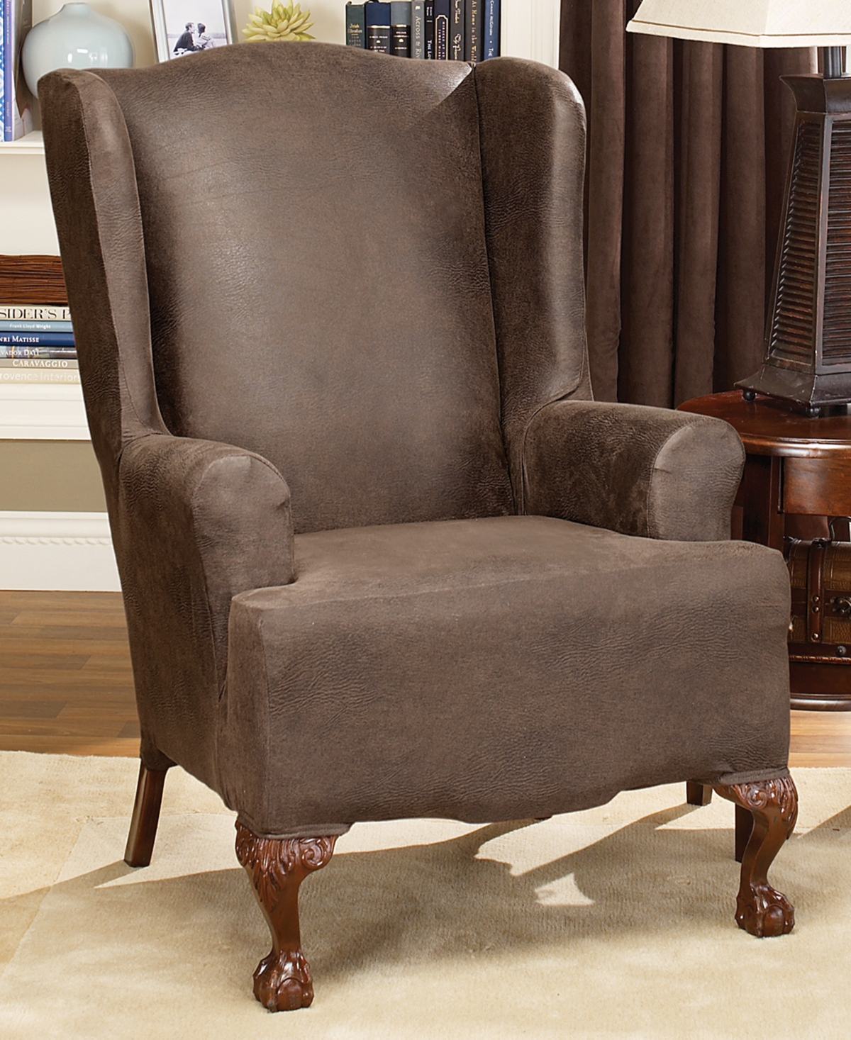 Sure Fit Stretch Faux Leather Wing Chair Slipcover