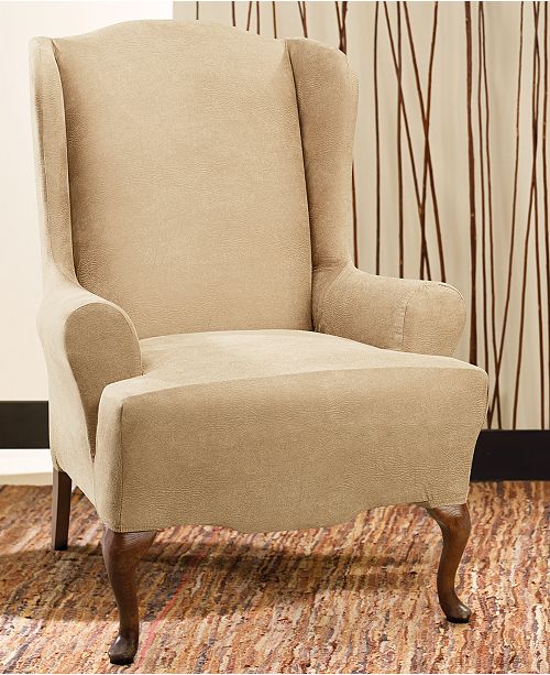 Sure Fit Stretch Faux Leather Wing Chair Slipcover & Reviews