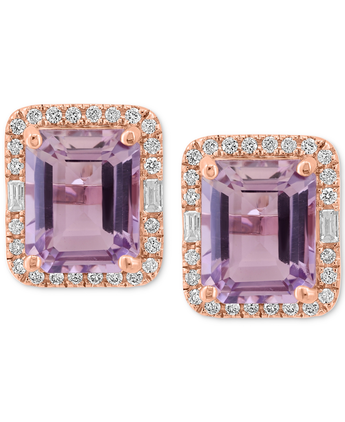 EFFY COLLECTION EFFY PINK AMETHYST (5-1/2 CT. T.W.) & DIAMOND (3/8 CT. T.W.) HALO STUD EARRINGS IN 14K GOLD (ALSO IN 
