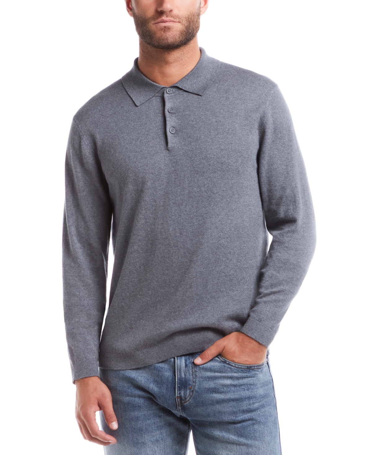 Weatherproof Vintage Men's Long Sleeve Cotton Cashmere Polo Sweater