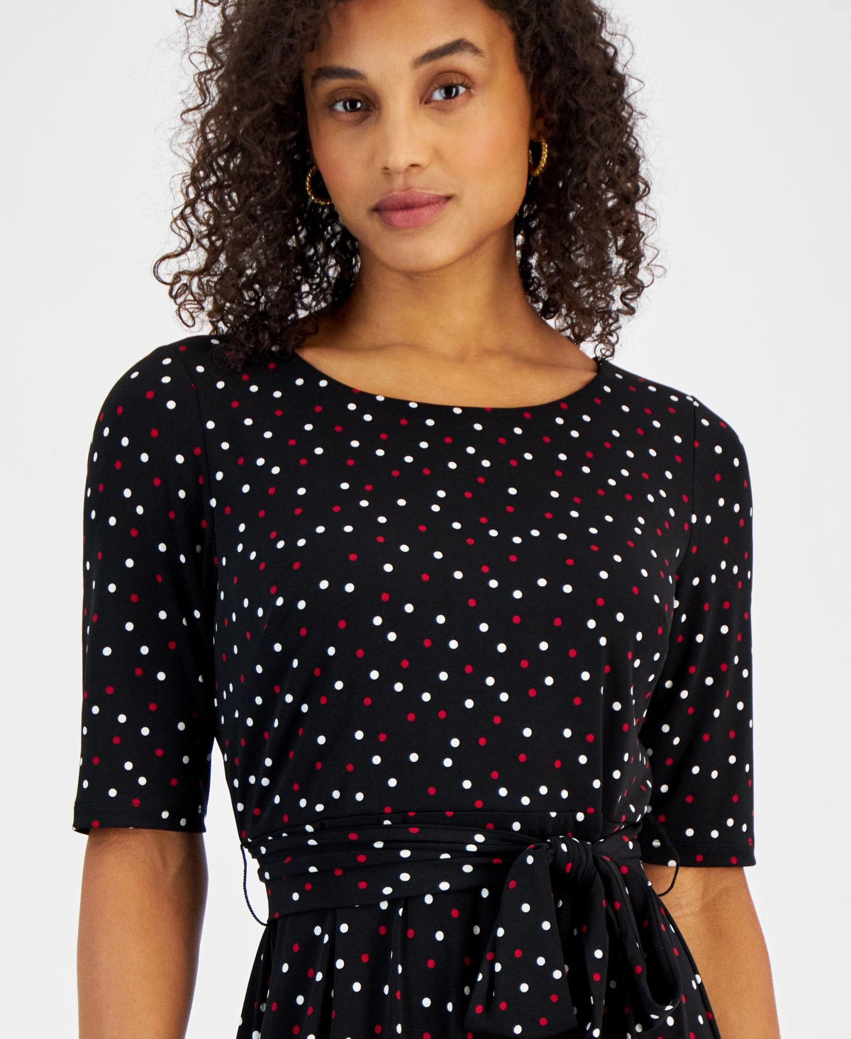 Kasper Women's Printed Tie-Waist Elbow-Sleeve Midi Dress, Regular & Petite Sizes