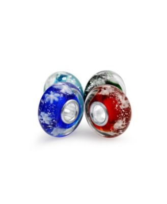 Set of 4 Christmas Charm Bead Snowflake Murano Glass Spacer for Bracelets