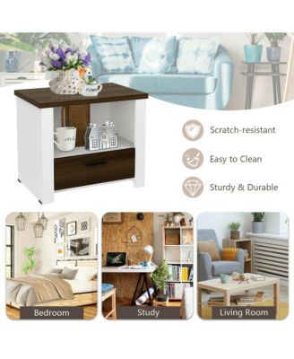 Accent Nightstand with Drawer and Open Shelf Sofa End Table Bedroom Living Room