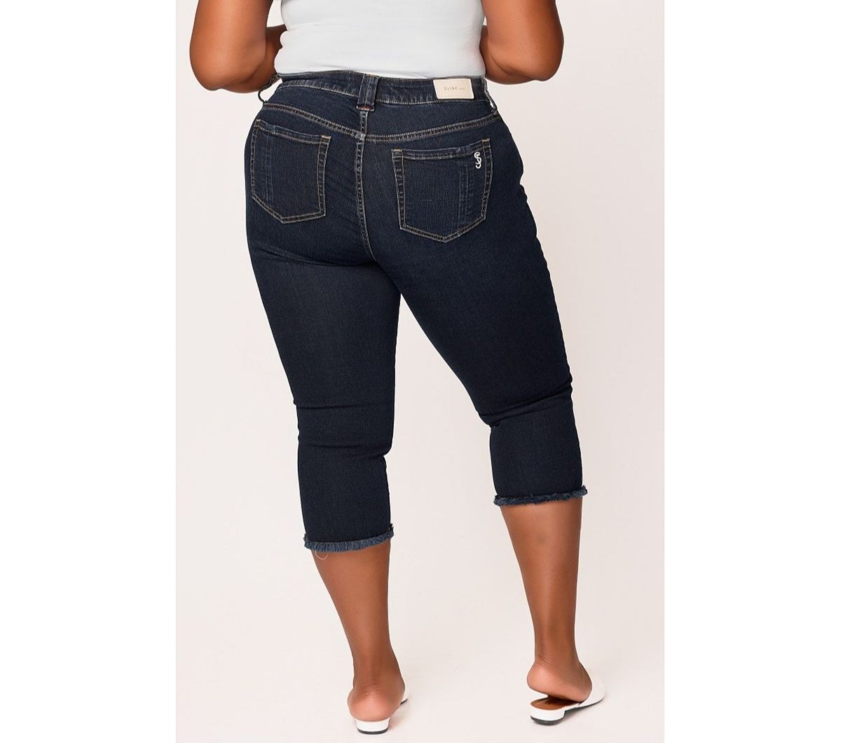 SLINK Jeans Plus Size Denim Crop Jeans with Frayed Hem view 2 — MAYCSS fashion products