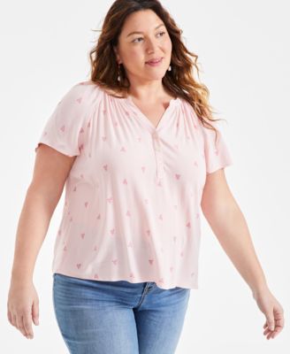 Style & Co - Plus Size Major Dot Printed Flutter-Sleeve Top, Created for Macy's