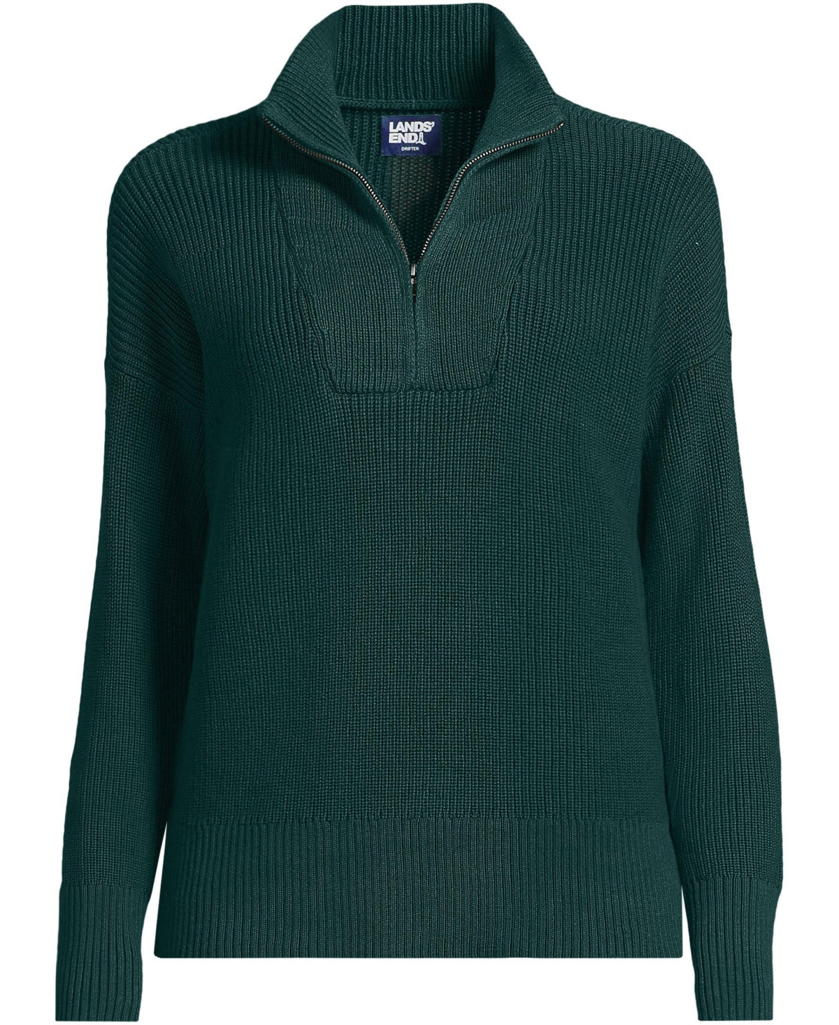 Lands' End Petite Drifter Cotton Quarter Zip Pullover Sweater
