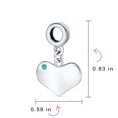Bling Jewelry Blue Crystal Accent Dangle Heart Shape Bead Charm Sterling Silver Fits European Bracelet