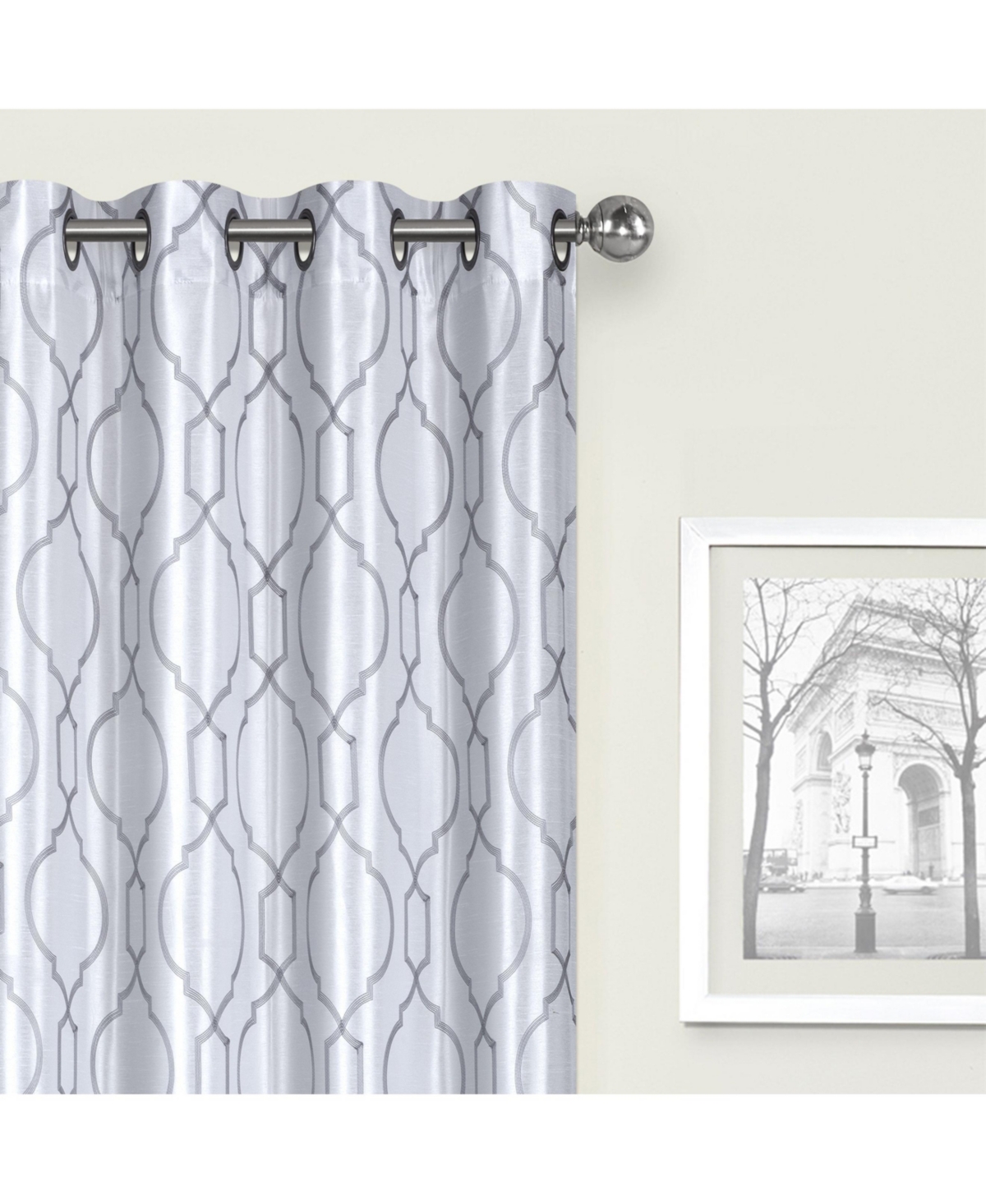 Living 2 Pack Embroidered Trellis Semi Sheer Grommet Curtains - 52 in. W x 84 in. L, Burgundy - White