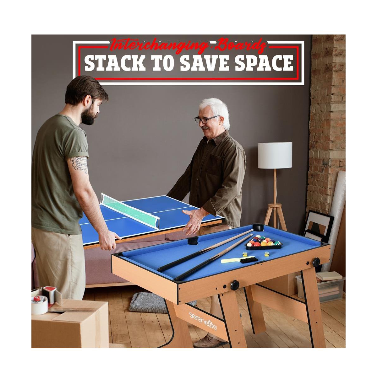 SereneLife 5-in-1 Foldable Multi-Function Game Table with Foosball, Pool, Bowling, Shuffleboard, and Ping Pong