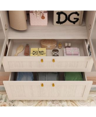 Glass Doors Armoires with Hanging Rods, Drawers and Shelves