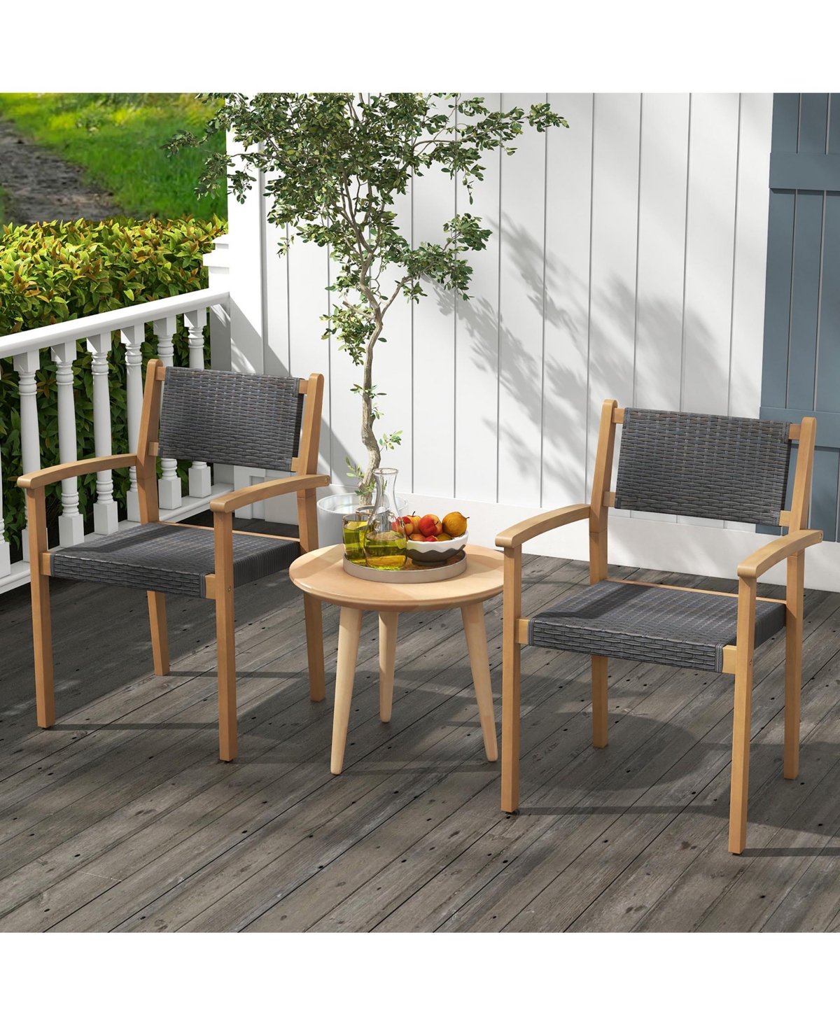 Gymax Stackable Dining Chair Set of 2 w/ Breathable Backrest Adjustable Foot Pads - Mixed brown + natural