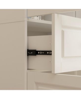 8-Shelf White Wood Standard Bookcase with Shelves,Drawers